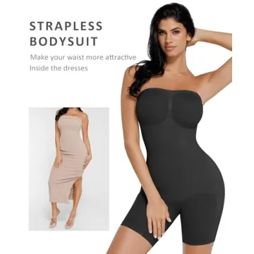 FeelinGirl Shapewear Bodysuits for Women Tummy Control Shapewear Seamless Body Suit Sculpt Body Shaper with Removable Straps M