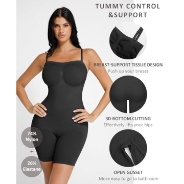 FeelinGirl Shapewear Bodysuits for Women Tummy Control Shapewear Seamless Body Suit Sculpt Body Shaper with Removable Straps M