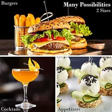 24 pcs Cocktail Picks and Straws Reusable Set - Polished Stainless Steel Skewers for Drinks Appetizers Martini Food Bar-16 Pcs Different Sized 8" and 4.25" Twisted Design Metal Pins-8 Pcs 8.5" Straws
