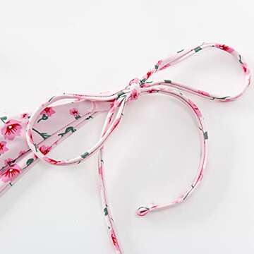 FEAPHY Women's String Bikini Frill Trim Tie Side Triangle Swimwear Two Piece Swimsuit (Flower-Light Pink, S)