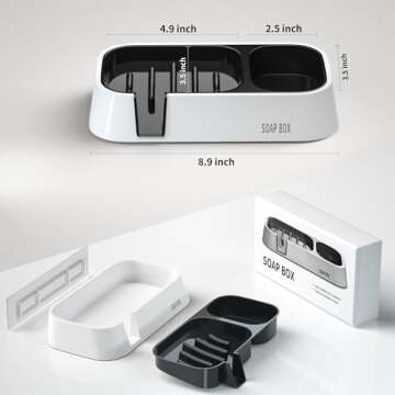 CRKIOB Sponge Holder for Kitchen Sink, Self-Draining Sink Caddy for Sponges, Scrubbers, Soap, Kitchen Sink Organizer Use on Countertop or Wall 8.9'' x 4.7'' x 1.6''(White, Black)