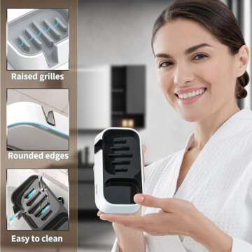 CRKIOB Sponge Holder for Kitchen Sink, Self-Draining Sink Caddy for Sponges, Scrubbers, Soap, Kitchen Sink Organizer Use on Countertop or Wall 8.9'' x 4.7'' x 1.6''(White, Black)