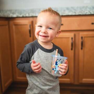 The First Years Bluey Take & Toss Toddler Straw Cups - Spill Proof Toddler Sippy Cups with Snap On L...