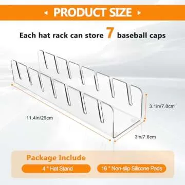 TAOceeXI Hat Stand for Baseball Caps Display Hat Holder Organizer，No Install Rack Acrylic Hat Storage for 28 Baseball Caps Closet Cowboy （4 Pack ）