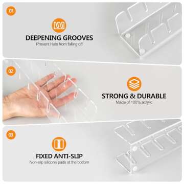 TAOceeXI Hat Stand for Baseball Caps Display Hat Holder Organizer，No Install Rack Acrylic Hat Storage for 28 Baseball Caps Closet Cowboy （4 Pack ）