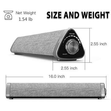 TOPROAD Soundbar, Sound Bar with Built-in Mic and Bluetooth, Wired and Wireless Speaker for TV/PC/Phones/Tablets with Remote Control