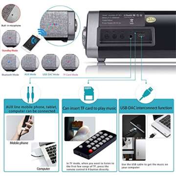 TOPROAD Soundbar, Sound Bar with Built-in Mic and Bluetooth, Wired and Wireless Speaker for TV/PC/Phones/Tablets with Remote Control