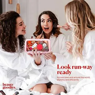 Makeup Bag with Brush Organizer - Dual-Side, Saffiano Leather Cosmetic Organizer with Clear TSA Compliant Compartments. Makeup Kits for Teen Girls. Travel Makeup Bag for Purse. Gifts for Women