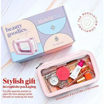 Makeup Bag with Brush Organizer - Dual-Side, Saffiano Leather Cosmetic Organizer with Clear TSA Compliant Compartments. Makeup Kits for Teen Girls. Travel Makeup Bag for Purse. Gifts for Women