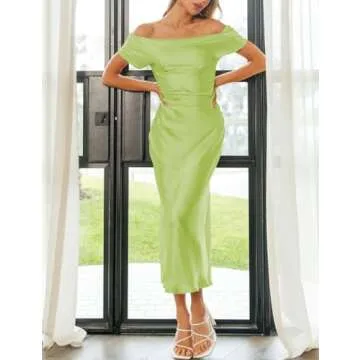 Elegant Satin Midi Dress for Women - Fruit Green Style