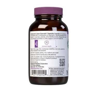 Bluebonnet Nutrition Super Quercetin Vegetable Capsules, Vitamin C Formula, Best for Seasonal & Immune Support, Non GMO, Gluten Free, Soy Free, Milk Free, Kosher, 60 Vegetable Capsules