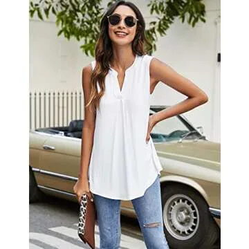 Newchoice Sleeveless Tops for Women, V Neck Classic Flowy Tank Tops Loose Dressy Casual Summer Shirts Blouses (White, S)