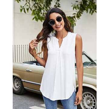 Newchoice Sleeveless Tops for Women, V Neck Classic Flowy Tank Tops Loose Dressy Casual Summer Shirts Blouses (White, S)