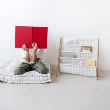 3 Sprouts Recycled Fabric Kids Bookshelf – 4-Tier Sling Book Rack Storage - Kids Room Book Shelves...