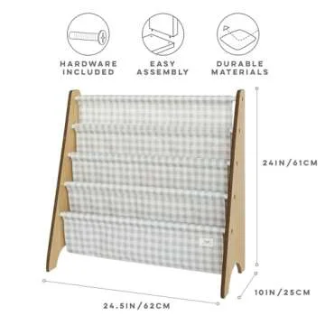 3 Sprouts Eco-Friendly Kids Bookshelf - 4-Tier Sling Rack