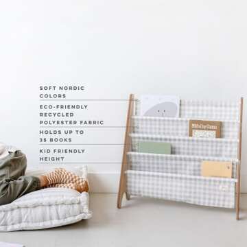 3 Sprouts Eco-Friendly Kids Bookshelf - 4-Tier Sling Rack