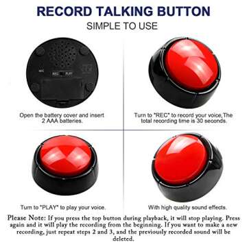 Recordable Talking Button 30 Seconds Record Button Easy Button Answer Buzzers Custom Sound Button fo...