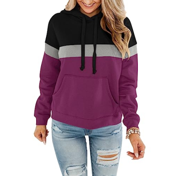 ORANDESIGNE Women's Color Block Hoodies Tops Casual Long Sleeve Lightweight Pullover Sweatshirts wit...