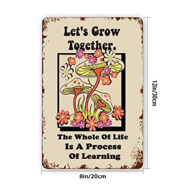 DISGOWONG Metal Tin Sign 70s Retro Groovy Hippie Slogan Mushroom Vintage Signs Motivational Positive...