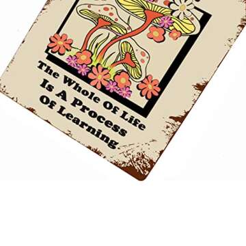DISGOWONG Metal Tin Sign 70s Retro Groovy Hippie Slogan Mushroom Vintage Signs Motivational Positive Inspirational Quotes Let is Grow Together for Coffee Bar Decoration Wall Art Decor 8X12 Inch