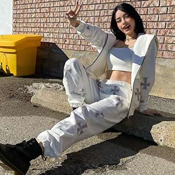 Creaion Rhinestone Graphic Zip Up Hoodies for Women Oversized Y2k Sweatshirt Jacket E-Girl 90s Pullover Streetwear