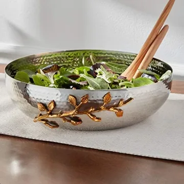 Elegance Golden Vine Hammered Stainless Steel Salad Bowl