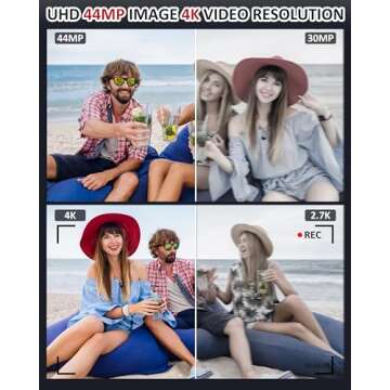 Digital Camera - 4K 44MP UHD Digital Cameras for Photography - Autofocus Point and Shoot Vlogging Ca...
