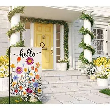 Hello Spring Floral Garden Flag 12x18 Vertical Double Sided Colorful Flowers Summer Farmhouse Holiday Outside Decorations Burlap Yard Flag BW257