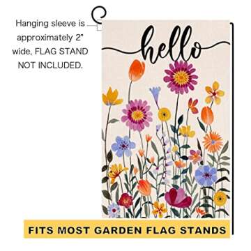 Hello Spring Floral Garden Flag 12x18 Vertical Double Sided Colorful Flowers Summer Farmhouse Holiday Outside Decorations Burlap Yard Flag BW257