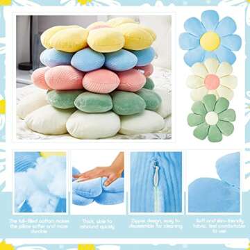 Yulejo 3 Pcs Daisy Flower Shaped Throw Pillow Cute Floor Cushion Seating Flower Pillow Daisy Room Decor Flower Floor Pillow Cushion for Reading (Blue, Green, White,15/15/ 21.6 in)