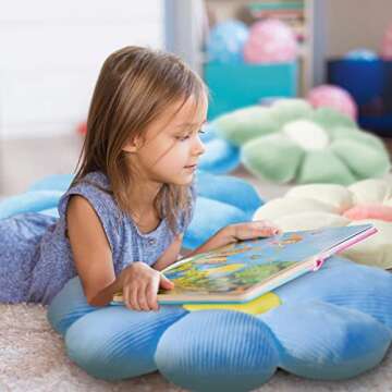 Yulejo 3 Pcs Daisy Flower Shaped Throw Pillow Cute Floor Cushion Seating Flower Pillow Daisy Room Decor Flower Floor Pillow Cushion for Reading (Blue, Green, White,15/15/ 21.6 in)