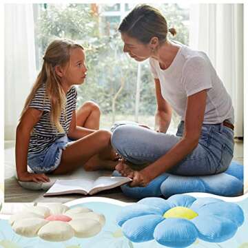 Yulejo 3 Pcs Daisy Flower Shaped Throw Pillow Cute Floor Cushion Seating Flower Pillow Daisy Room Decor Flower Floor Pillow Cushion for Reading (Blue, Green, White,15/15/ 21.6 in)