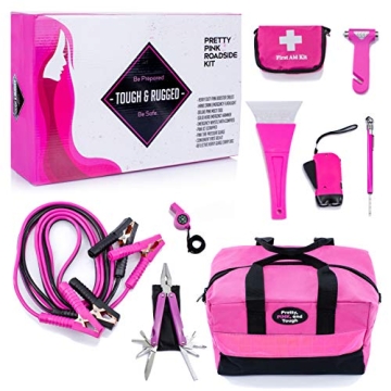 Pretty Pink Roadside Kit - Pink Emergency Kit for Teen Girls and Women - Durable Car Accessories wit...