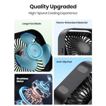 TOPK USB Desk Fan 2Pack Mini Personal Fan Portable, Strong Airflow & Quiet Operation, USB Powered, Three-Speed Wind Small USB Fan for Desk, 360° Rotatable Head for Home Office Table and Desktop Black