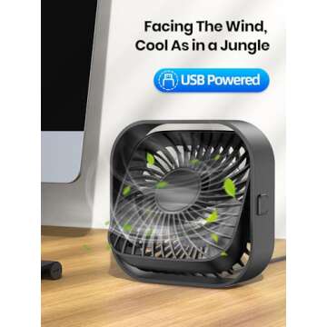 TOPK USB Desk Fan 2Pack Mini Personal Fan Portable, Strong Airflow & Quiet Operation, USB Powered, Three-Speed Wind Small USB Fan for Desk, 360° Rotatable Head for Home Office Table and Desktop Black