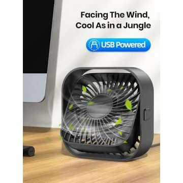 TOPK USB Desk Fan 2Pack Mini Personal Fan Portable, Strong Airflow & Quiet Operation, USB Powered, Three-Speed Wind Small USB Fan for Desk, 360° Rotatable Head for Home Office Table and Desktop Black