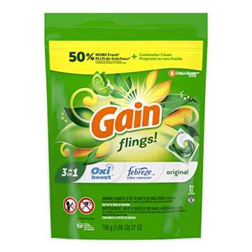 Gain flings! Liquid Laundry Detergent Soap Pacs, HE Compatible, 3 Bag Value Pack, 111 Count, Long La...