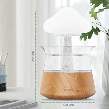 Rain Water Drop Humidifier - Mushroom Cloud Lamp Humidifier, Essential Oil Diffusers, 300ml White No...