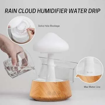 Rain Water Drop Humidifier - Mushroom Cloud Lamp Humidifier, Essential Oil Diffusers, 300ml White Noise Aromatherapy Diffusers with 7 Colors Cloud Lights for Home, Large Room, Office - Wood Grain