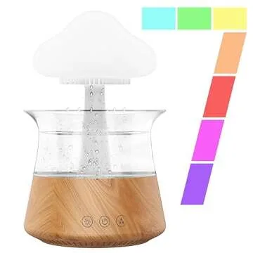Rain Water Drop Humidifier - Mushroom Cloud Lamp Humidifier, Essential Oil Diffusers, 300ml White Noise Aromatherapy Diffusers with 7 Colors Cloud Lights for Home, Large Room, Office - Wood Grain