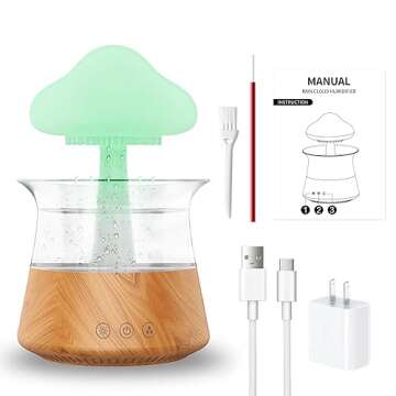 Rain Water Drop Humidifier - Mushroom Cloud Lamp Humidifier, Essential Oil Diffusers, 300ml White Noise Aromatherapy Diffusers with 7 Colors Cloud Lights for Home, Large Room, Office - Wood Grain