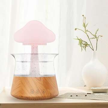 Rain Water Drop Humidifier - Mushroom Cloud Lamp Humidifier, Essential Oil Diffusers, 300ml White Noise Aromatherapy Diffusers with 7 Colors Cloud Lights for Home, Large Room, Office - Wood Grain