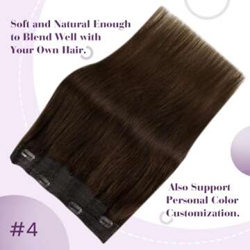 LaaVoo Human Hair Extensions - Invisible Wire, Real Human Hair for Women #4 Natural Brown Straight 1...