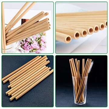 Q-DIRT PRO Reusable Bamboo Drinking Straws 7.8 Inches 100% Natural Eco Friendly Biodegradable and Organic 20 Sticks Bamboo Wooden Straw Includes Cleaning Brushes