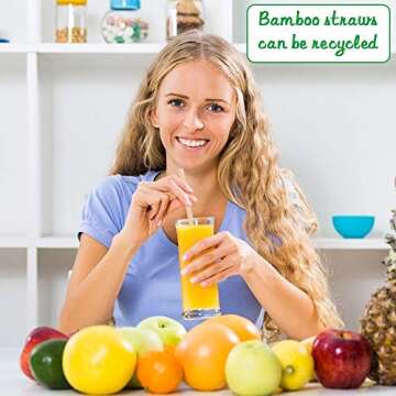 Q-DIRT PRO Reusable Bamboo Drinking Straws 7.8 Inches 100% Natural Eco Friendly Biodegradable and Organic 20 Sticks Bamboo Wooden Straw Includes Cleaning Brushes