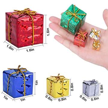 60 PCS Christmas Shiny Mini Boxes Ornaments-4 Size Assorted Colors Metallic Foil Wrapped Ornaments Decoration Boxes for Christmas Tree Hanging Decorations (60PCS-Mixed)