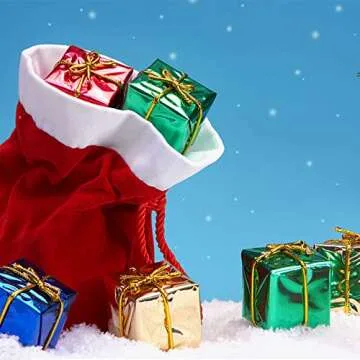 60 PCS Christmas Shiny Mini Boxes Ornaments-4 Size Assorted Colors Metallic Foil Wrapped Ornaments Decoration Boxes for Christmas Tree Hanging Decorations (60PCS-Mixed)