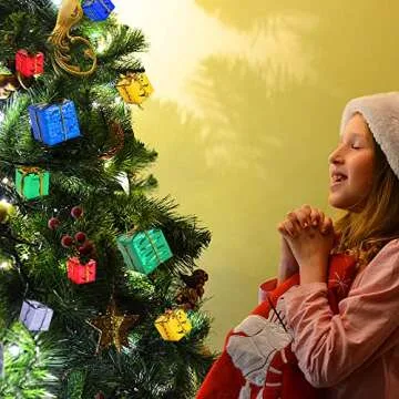 60 PCS Christmas Shiny Mini Boxes Ornaments-4 Size Assorted Colors Metallic Foil Wrapped Ornaments Decoration Boxes for Christmas Tree Hanging Decorations (60PCS-Mixed)