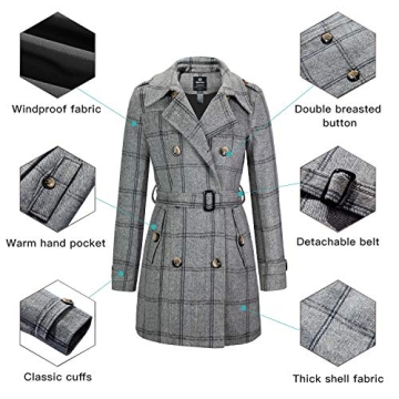 Wantdo Womens Stylish Plaid Peacoat for Fashionable Warmth