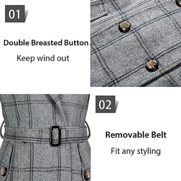 Wantdo Womens Stylish Plaid Peacoat for Fashionable Warmth